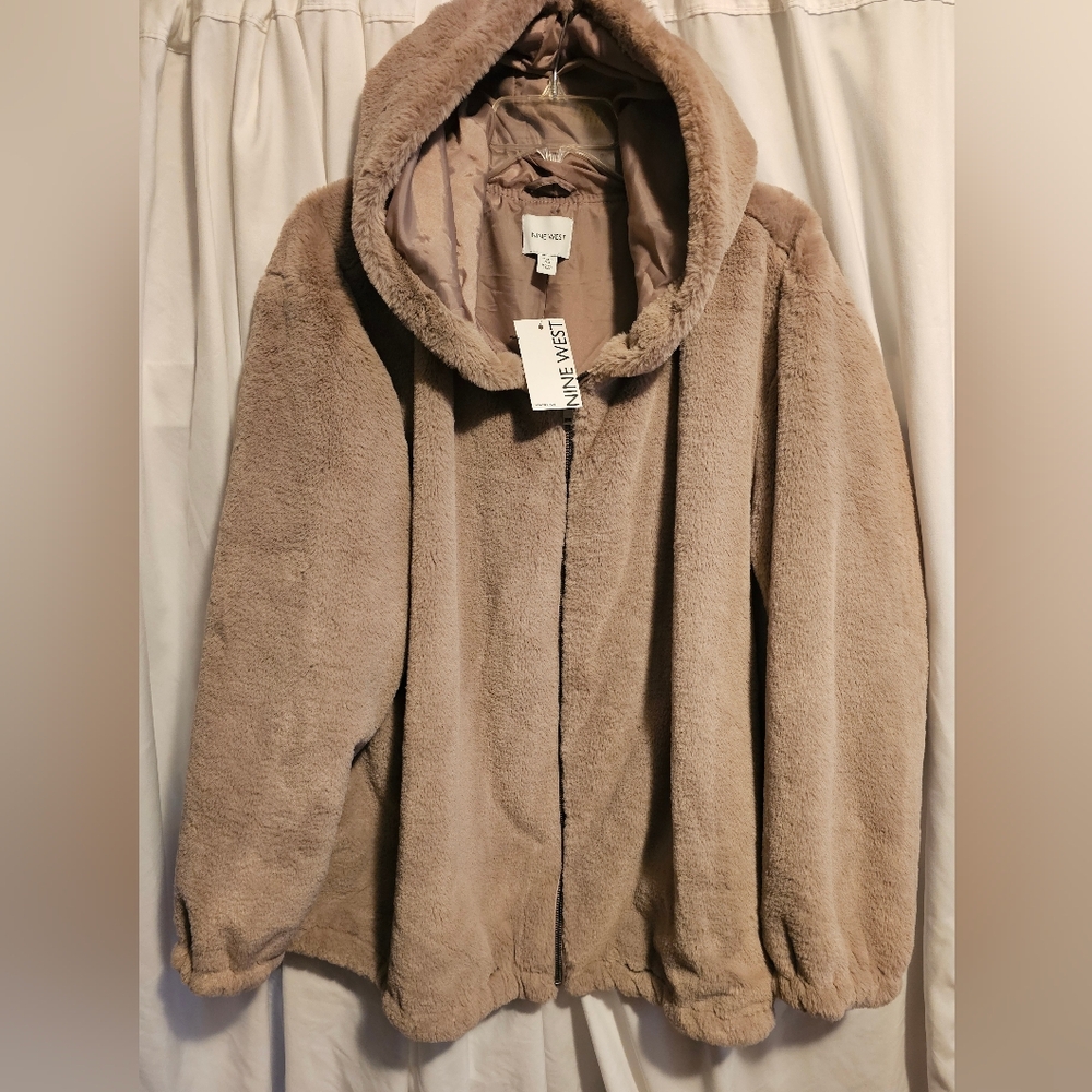 New Nine West Beige Faux Fur Coat Sz 3X
